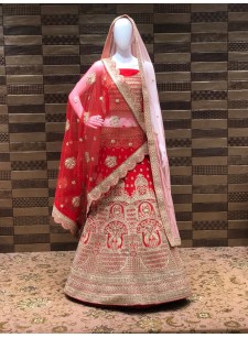 Delightful Red Color Silk Designer Wedding Wear with two dupatta 